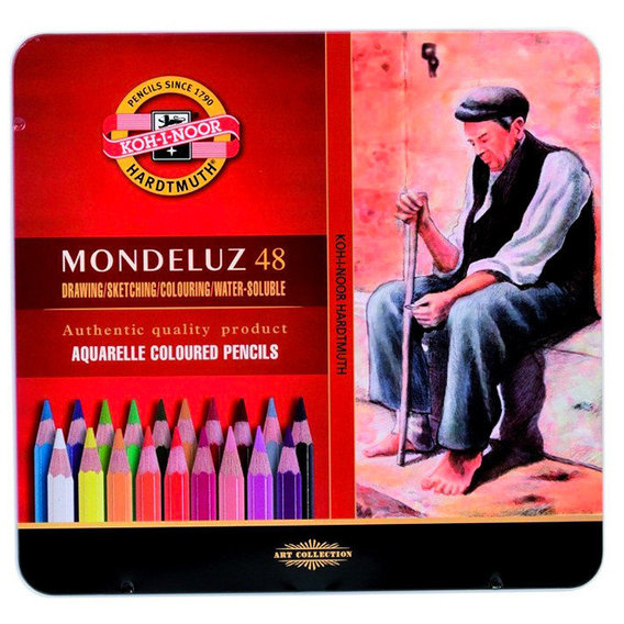 Карандаши цветные акварель KOH-I-NOOR Mondeluz, металлическая коробка, 48 цветные (372604)