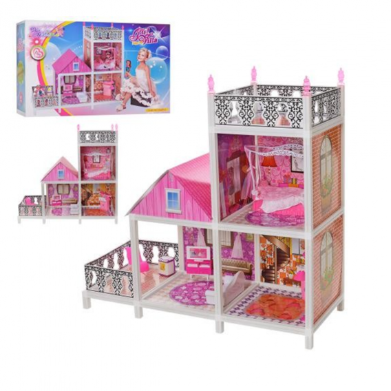 Кукольный домик двухэтажный с мебелью и куклами (66891)