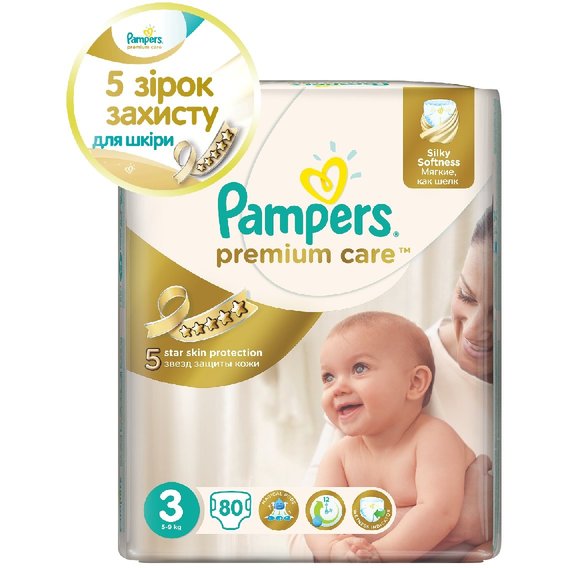 Подгузники Pampers Premium Care Midi (4-9 кг) Джамбо 80шт (4015400507499)