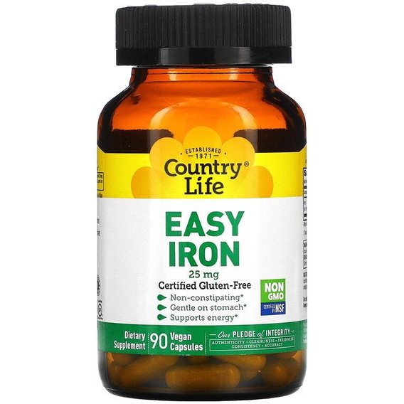 

Country Life Easy Iron 25 mg Железо в легкоусвояемой форме 90 веганских капсул