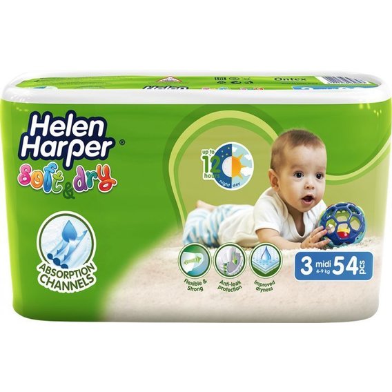Helen Harper подгузники детские Soft&Dry 3 (4-9кг) 54 шт Midi