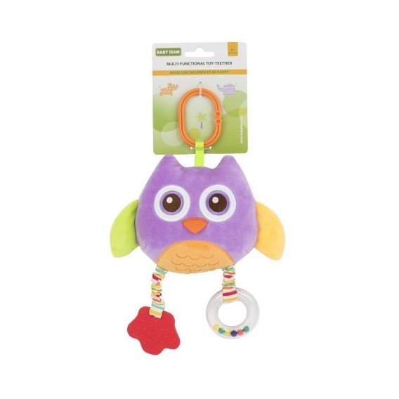 Мягкая многофункциональная игрушка-прорезыватель Baby Team "Сова" (8533 Сова фиолетовая)