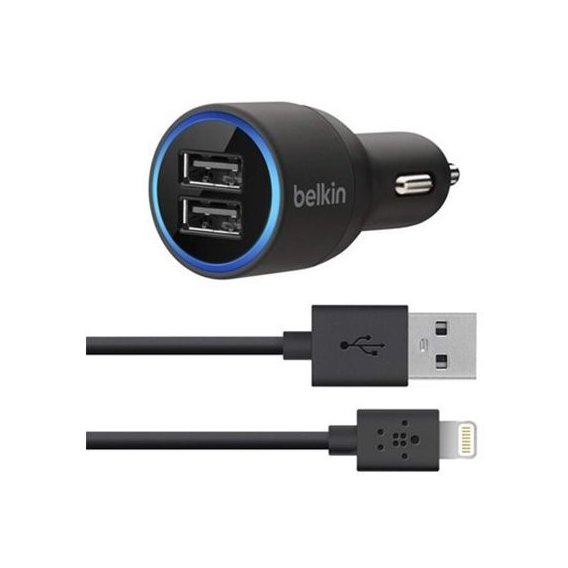 Зарядное устройство Belkin USB Car Charger 2xUSB 2.1А with Lightning Cable Black (F8J071bt04BLK)