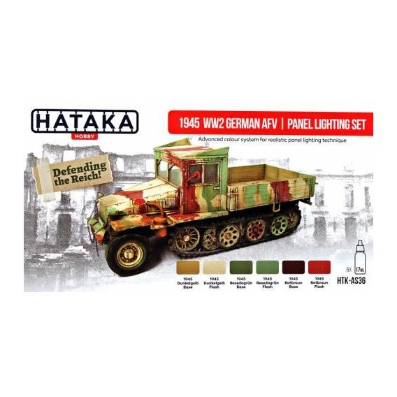 Набор красок Hataka Hobby Немецкая бронетехника 1945 года - эффект осветления панелей, 6шт.