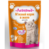 Вологий корм для кішок Леопольд М'ясний корм Асорті з м'ясом, печінкою і овочами в желе 100 г х 24 шт. (4820185491679-24)