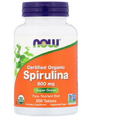 Now Foods Certified Organic Spirulina, 500 mg, 200 Tablets (NF2698)