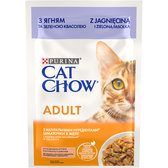 Вологий корм Cat Chow Adult для дорослих котів шматочки в желе з ягнятком та зеленою квасолею 26х85г (12531479)