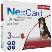 Жувальні таблетки від бліх і кліщів NexGard 136 мг для собак 25-50 кг 3 штуки упаковка ціна за 1 таблетку