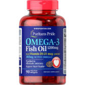 Puritan's Pride Omega 3 Fish Oil 1200 mg plus Vitamin D3 1000 IU Риб'ячий жир омега-3 + вітамін D3 90 гелевих капсул