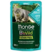 Вологий корм беззерновий Monge BWild Grain Free Wet Cod Fish Adult Cat із тріски з креветками та овочами 85 г (70012768)