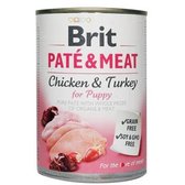 Вологий корм для цуценят Brit Pate and Meat Puppy з індичкою та куркою 400 г (8595602557448)