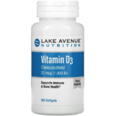 Lake Avenue Nutrition Vitamin D3 Вітамін Д3 1000 МО 360 м'яких желатинових капсул