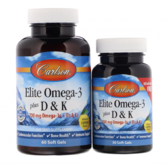 Carlson Labs Elite Omega-3 Plus D & K, Natural Lemon Flavor, 60 + 30 Free Soft Gels (CAR-17540)