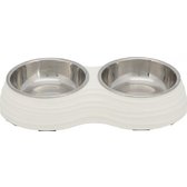 Миска подвійна для собак Trixie 2х0.4 л діаметр 14 см 32х6х17 см біла (4011905251844)