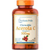 Puritans Pride Chewable Acerola with Vitamin C 500 mg Ацерола з вітаміном С зі смаком ягід 60 жувальний таблеток