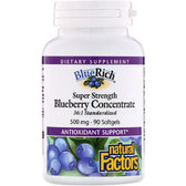 Natural Factors, BlueRich, Super Strength, Blueberry Concentrate, 500 mg, 90 Softgels (NFS04516)