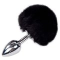 Металлическая анальная пробка Кроличий хвостик Alive Fluffly Plug M Black