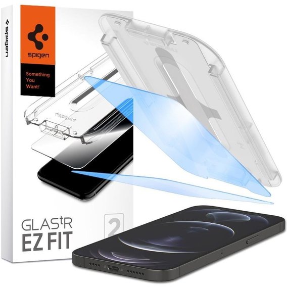 Аксессуар для iPhone Spigen Tempered Glass tR EZ Fit Transparency Sensor Open 2 Pack Anti-BlueLight (AGL03389) for iPhone 14 | 13 | 13 Pro