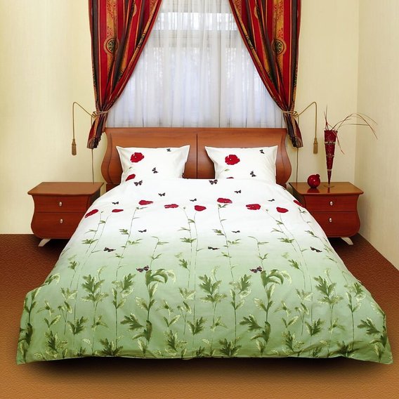 Комплект постельного белья ТЕП 533 Маки зеленые с бабочками, 70x70см (533_евро)