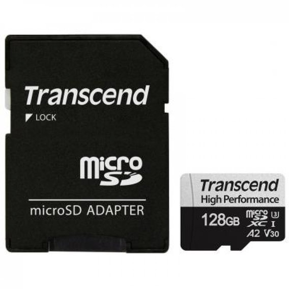 Карта памяти Transcend 128GB microSDXC Class 10 UHS-I U3 V30 A2 High Performance + adapter (TS128GUSD350V)