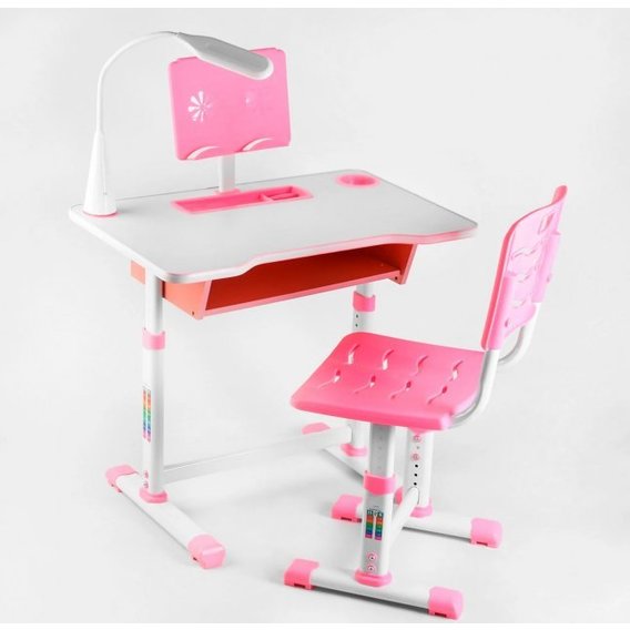 Парта со стульчиком Bambi розовый, лампа USB, регулируемая высота C 44557