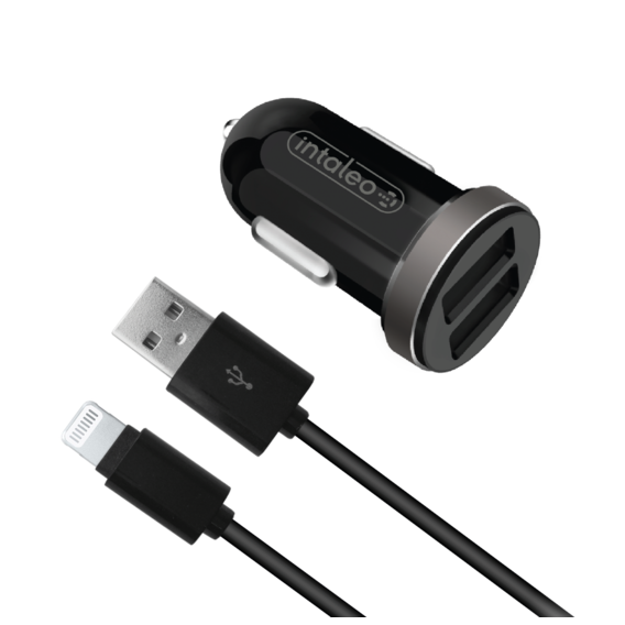 Зарядное устройство Intaleo USB Car Charger 2xUSB 2.1A Black with Lightning Cable (CCG212)