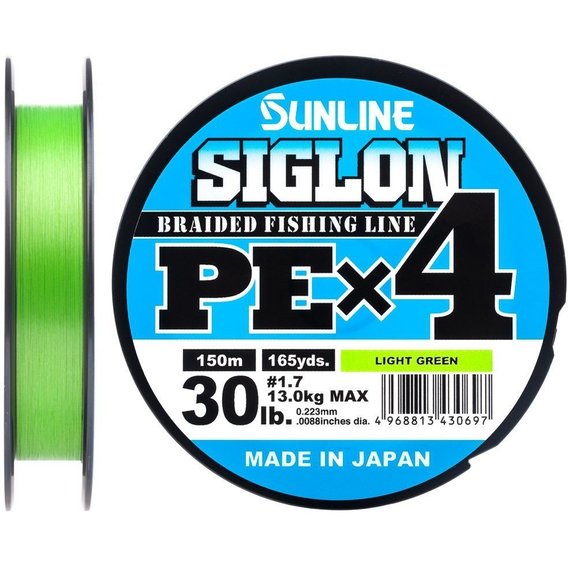 Шнур Sunline Siglon PE х4 150м, #1.7/0.223мм, 30lb/13.0кг, салатовый (1658.09.09)