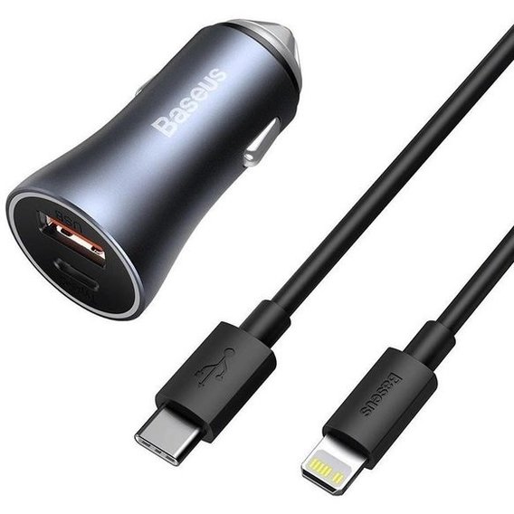Зарядное устройство Baseus Car Charger USB+USB-C Golden Contactor Pro 40W with Cable Dark Grey (TZCCJD-B0G)