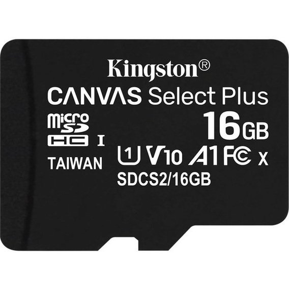 Карта памяти Kingston 16GB microSDHC UHS-I U1 V10 A1 Canvas Select Plus (SDCS2/16GBSP)