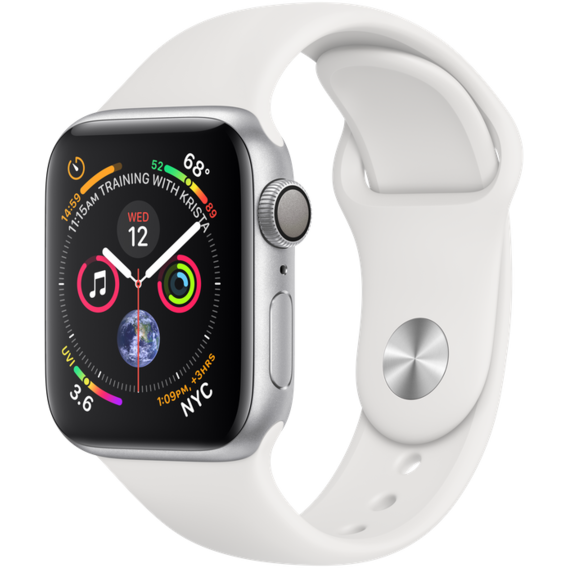 Apple Watch Series 4 40mm GPS Silver Aluminum Case with White Sport Band (MU642)