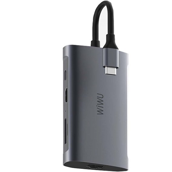 Адаптер WIWU Adapter Alpha 831HRT USB-C to 3xUSB3.0+HDMI+RJ45+USB-C+SD+TF Card Grey (6957815507252)