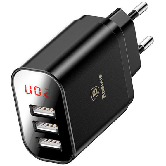 Зарядное устройство Baseus USB Wall Charger 3xUSB 3.4A Mirror Lake Intelligent Digital Display Black (CCALL-BH01)