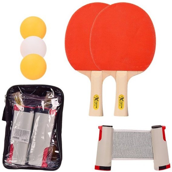 Набор для настольного тенниса Extreme Motion, 2 ракетки, 3 мячика ABS, с сеткой в чехле (TT2136)