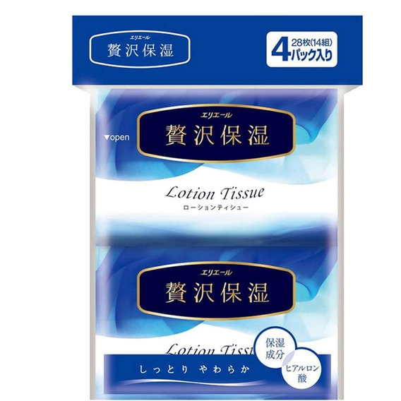 Паперові хусточки Elleair Premium Lotion екстра заспокійливі з гліцерином, колагеном та гіалуроновою кислотою (713442)