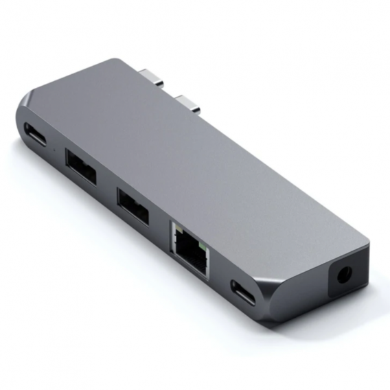 Адаптер Satechi Adapter Dual USB-C to USB-C+2xUSB3.0+2xUSB-C+RJ45+3.5mm Space Gray (ST-UCPHMIM)