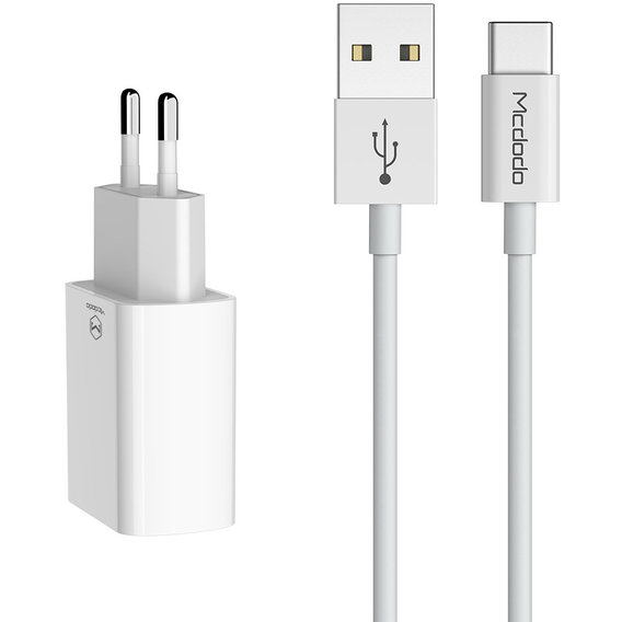Зарядное устройство Mcdodo USB Wall Charger Travel Set 2xUSB 2.4A with Cable USB-C 1m White (CH-6721)