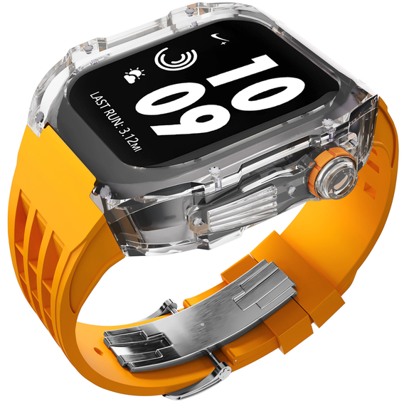 Аксессуар для Watch Fluorine Rubber Butterfly Buckle Orange Straps + Transparent Case for Apple Watch Ultra 49mm