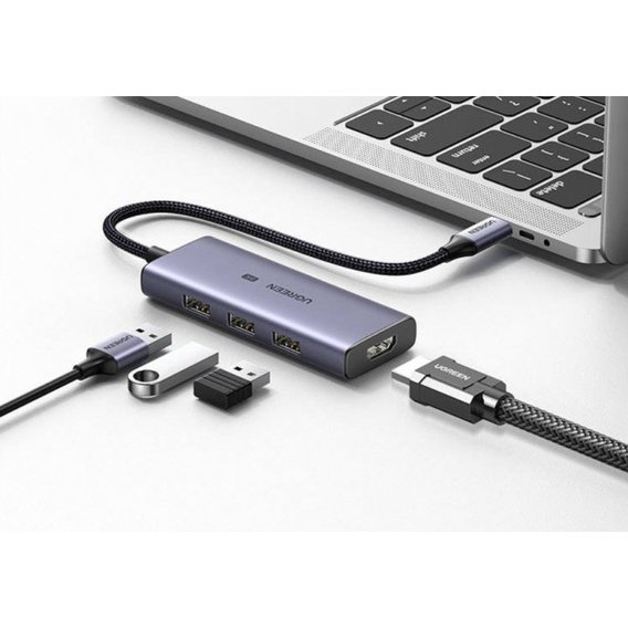 Адаптер Ugreen Adapter CM500 USB-C to 3xUSB3.0+HDMI Space Gray (50629)