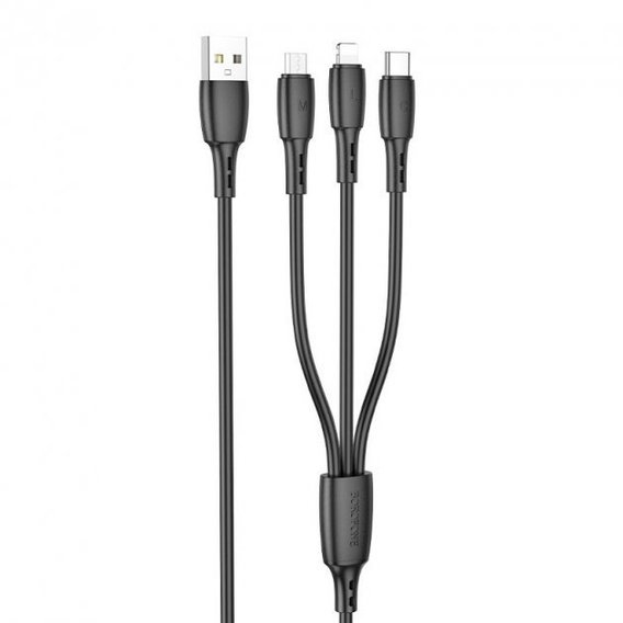 Кабель Borofone USB Cable to Micro USB/Lightning/Type-C 1m Black (BX71)