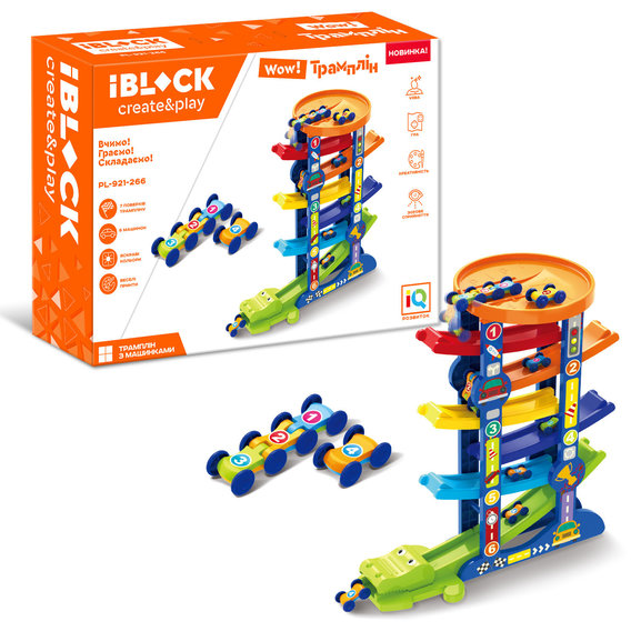 Игровой набор IBLOCK PL-921-266 в виде трека, в комплекте: 3 одинарных машинки, 1 тройная машинка
