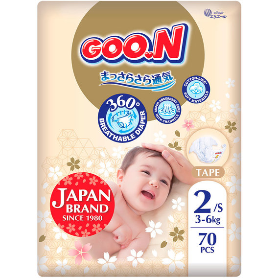 Подгузники Goo.N Premium Soft для детей (S 3-6 кг 70 шт. (F1010101-153)
