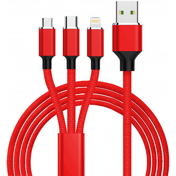 Кабель XOKO USB Cable to Lightning/microUSB/USB-C 1.2m Red (SC-330-RD)