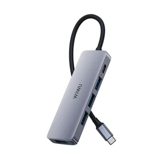 Адаптер WIWU Adapter Alpha 541BC USB-C to 3xUSB+USB3.0+PD 100W Grey