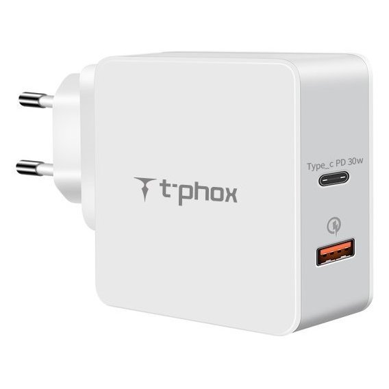 Зарядное устройство T-PHOX Wall Charger Quick Charge Power Delivery USB-C and USB 3.0 48W White (Apace Wall 48W)