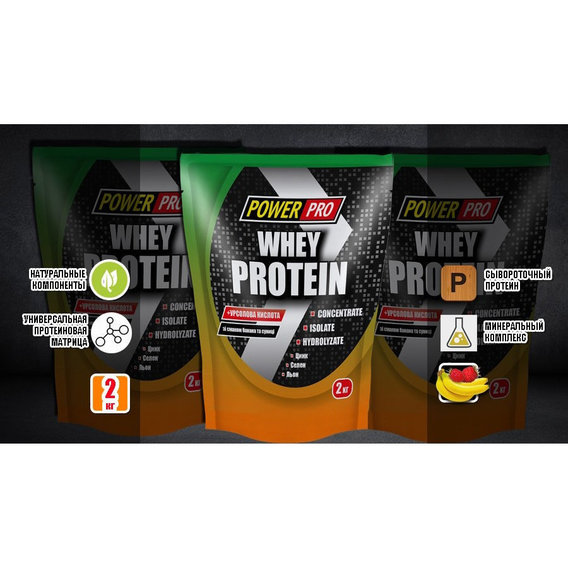Протеин Power Pro Whey Protein 2000 g /50 servings/ Банан-земляника