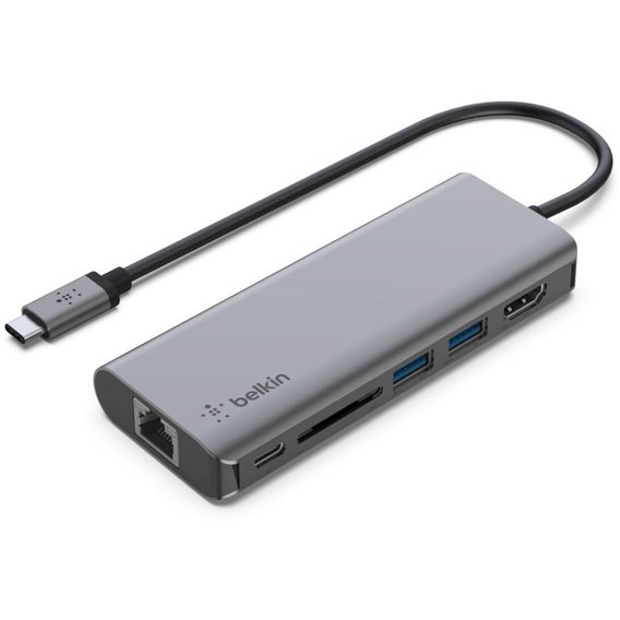 Адаптер Belkin Adapter USB-C to HDMI+SD+2xUSB+RJ45+USB-C Grey (AVC008BTSGY)