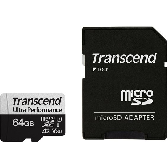 Карта памяти Transcend 64GB microSDXC Class 10 UHS-I U3 A2 V30 (TS64GUSD340S)