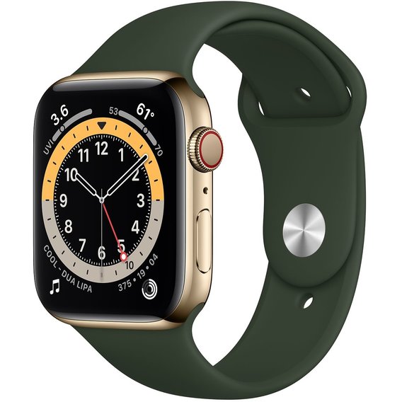 Apple Watch Series 6 40mm GPS+LTE Gold Stainless Steel Case with Cyprus Green Sport Band (M02W3, M06V3)