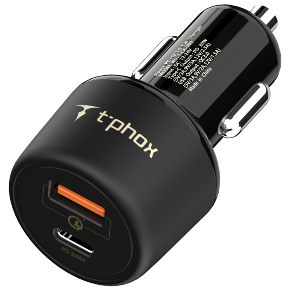 Зарядное устройство T-PHOX Car Charger Quick Charge Power Delivery USB-C and USB 3.0 Black (Apace Car 48W)