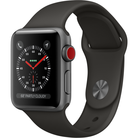Apple Watch Series 3 38mm GPS+LTE Space Gray Aluminum Case with Gray Sport Band (MR2W2)